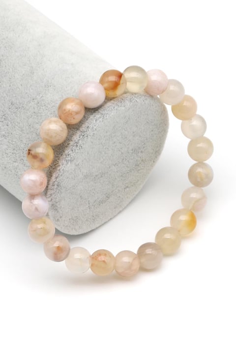 Flower Agate Doğal Taş Bileklik 8 mm Küre Kesim
