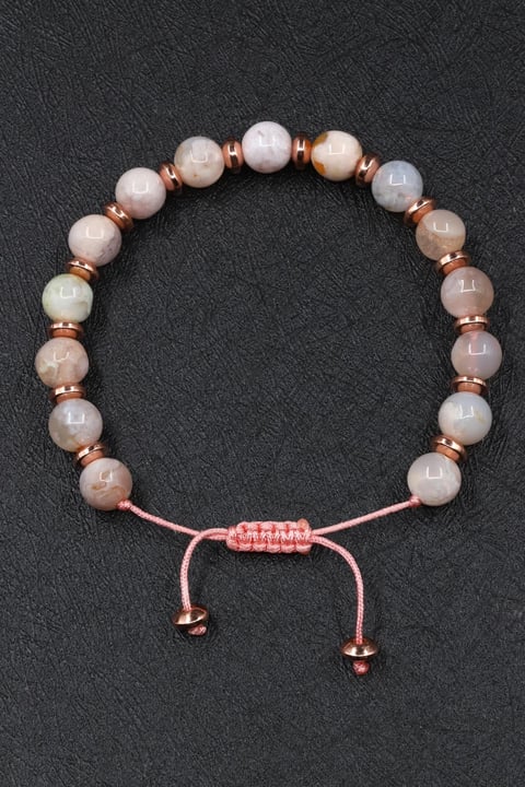 Flower Agate Doğal Taş Makrome Örme Bileklik
