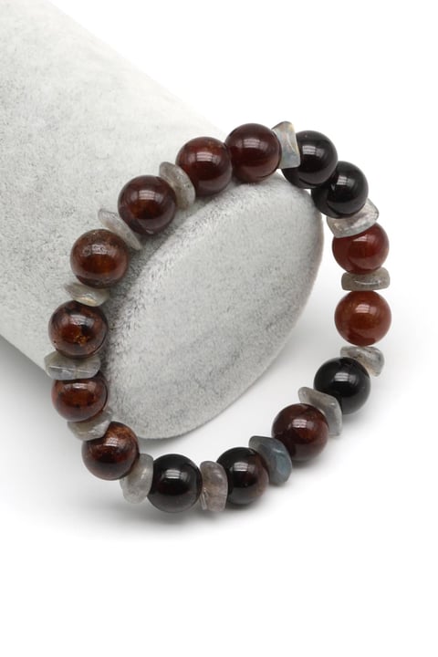 Garnet-Labradorit Doğal Taş Tasarım Bileklik 10 mm Küre Kesim