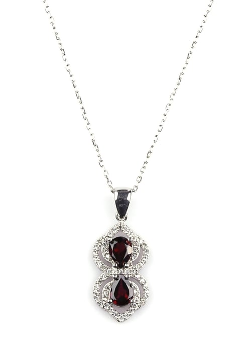 Garnet - Lal Doğal Taş 925 Ayar Gümüş Kolye