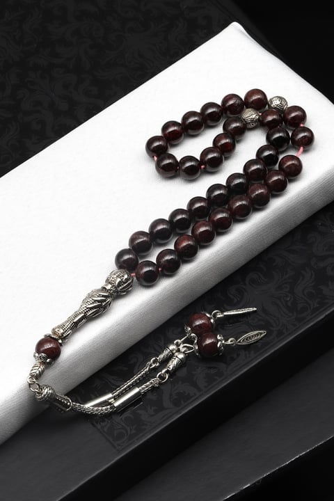 Garnet-Lal Doğal Taş Tesbih 8 mm Küre Kesim
