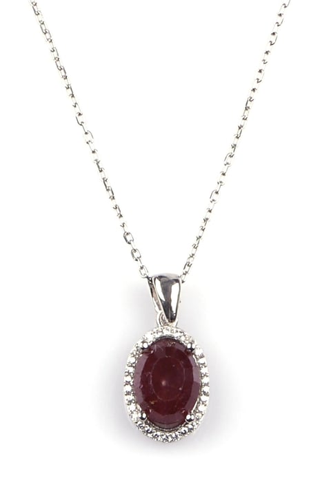 Glass Filled Ruby ( Yakut ) Doğal Taş 925 Ayar Gümüş Kolye