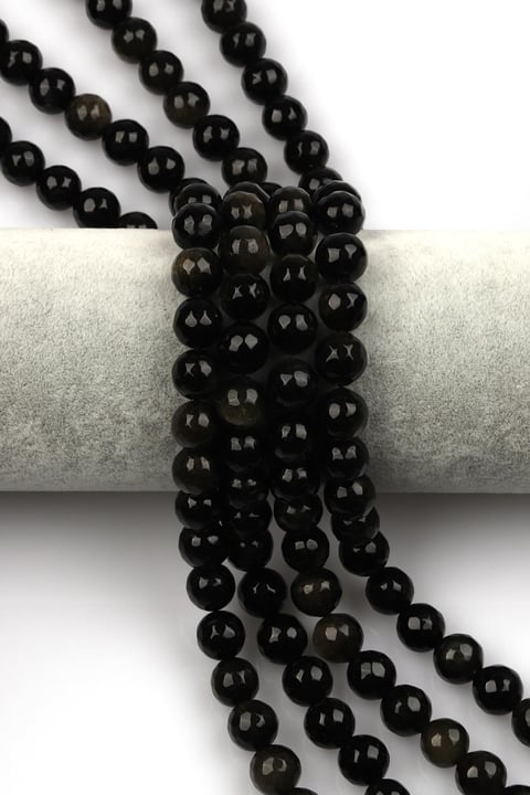 Gold Obsidyen Doğal Taş Dizi 10 mm Fasetli Küre Kesim