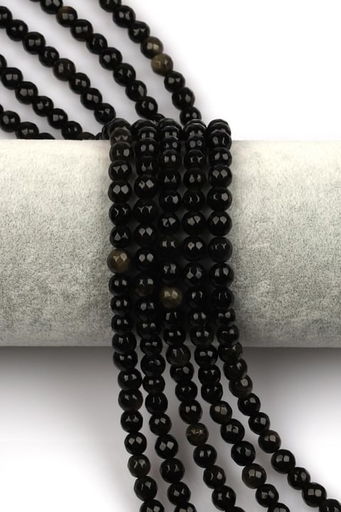 Gold Obsidyen Doğal Taş Dizi 6 mm Fasetli Küre Kesim