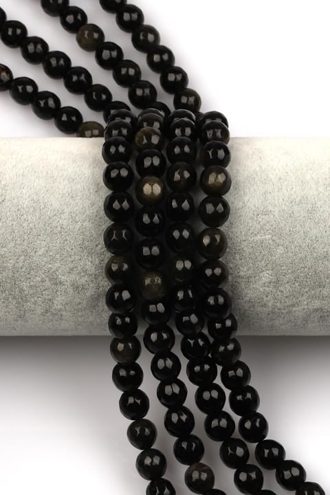 Gold Obsidyen Doğal Taş Dizi 8 mm Fasetli Küre Kesim