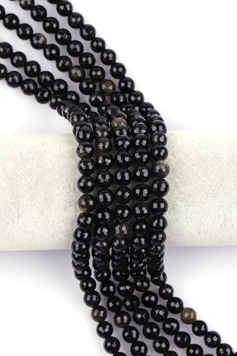 Golden Obsidyen Doğal Taş Dizi 8 mm Fasetli Küre Kesim 