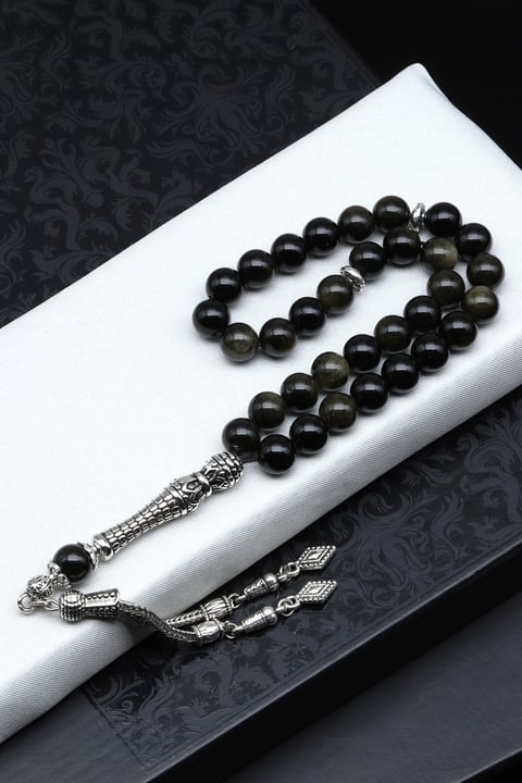 Golden Obsidyen Doğal Taş Tesbih 8 mm Küre Kesim TSB-0571