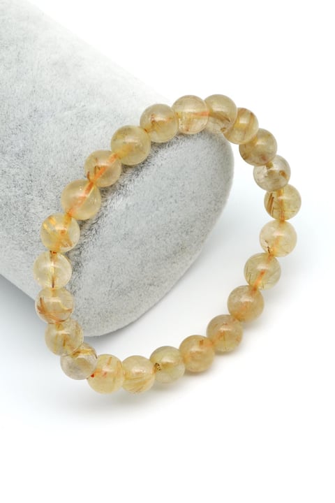 Golden Rutil Kuvars Doğal Taş Bileklik 8 mm Küre Kesim