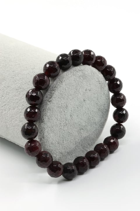 Granat-Lal Doğal Taş Bileklik 8 mm Fasetli Küre Kesim