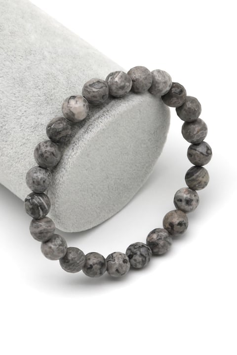 Gri Jasper Doğal Taş Bileklik 8 mm Fasetli Küre Kesim - BLK-2254