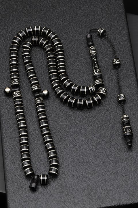 Gümüş İşlemeli Kuka Ağacı 66'lu Tesbih 8 x 7 mm Rondel Kesim - T-1749