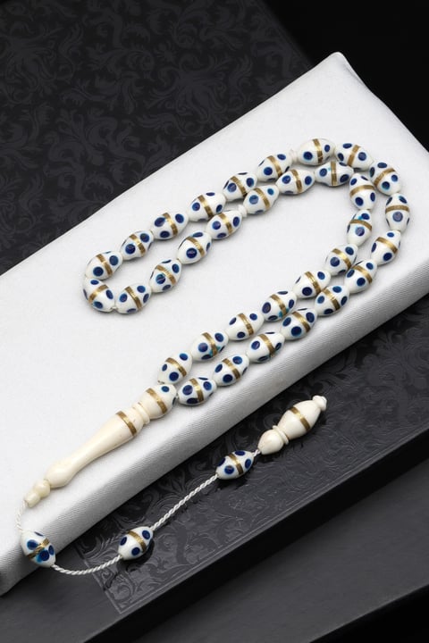 İşlemeli Kemik Tesbih 6 x 11 mm Arpa Kesim - T-1698