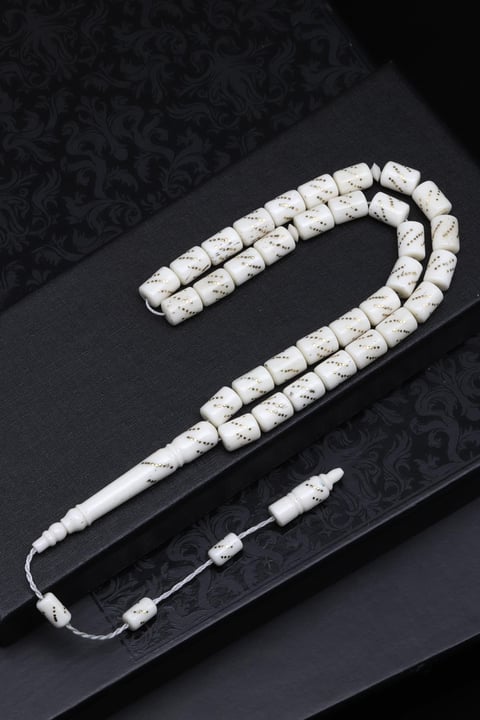 İşlemeli Kemik Tesbih 7 x 10 mm Silindir Kesim