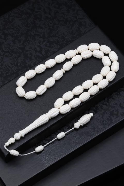 İşlemeli Kemik Tesbih 8 x 13 mm Kapsül Kesim - T-1813