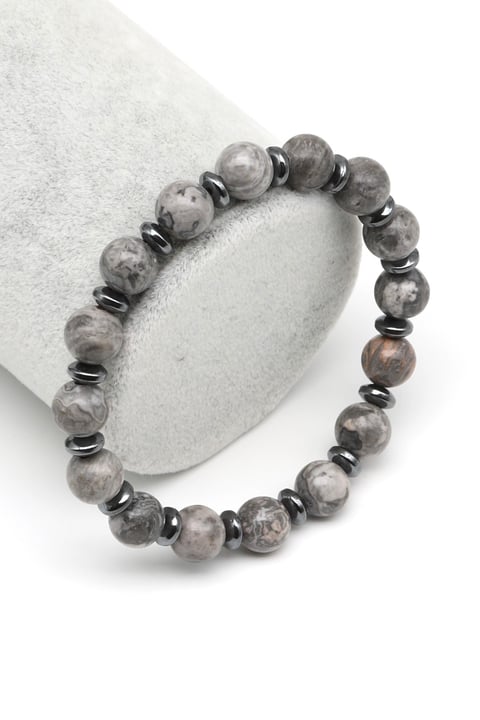 Jasper-Hematit Doğal Taş Bileklik 8 mm Küre Kesim - BLK-2047