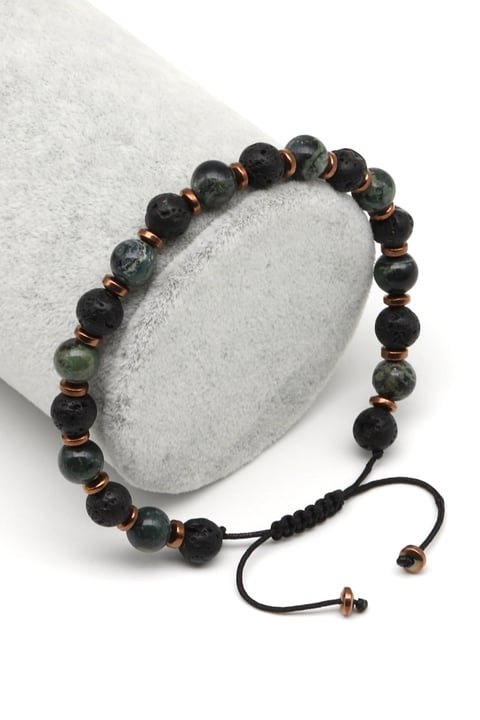Jasper-Lav Doğal Taş Makrome Örme Bileklik Küre Kesim - BMK-681