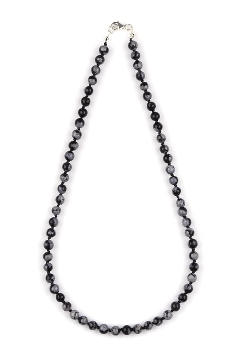 Karlı Obsidyen Doğal Taş 6 mm Düğümlü Kolye