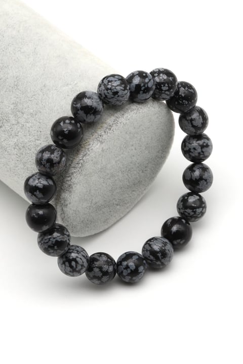 Karlı Obsidyen Doğal Taş Bileklik 10 mm Küre Kesim - BLK-2165