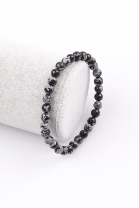 Karlı Obsidyen Doğal Taş Bileklik 6 mm Küre Kesim