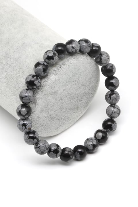 Karlı Obsidyen Doğal Taş Bileklik 8 mm Küre Kesim