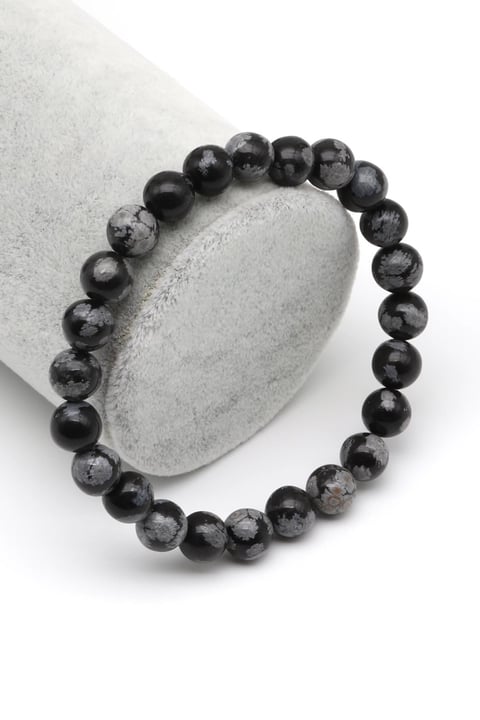 Karlı Obsidyen Doğal Taş Bileklik 8 mm Küre Kesim