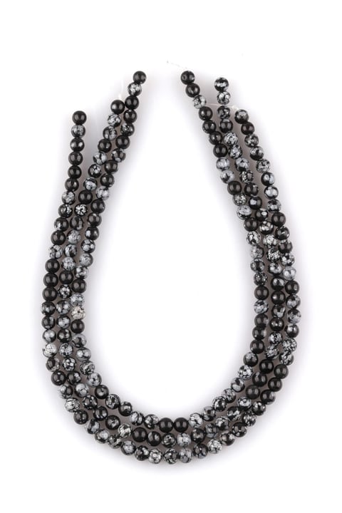 Karlı Obsidyen Doğal Taş Dizi 6 mm Küre Kesim