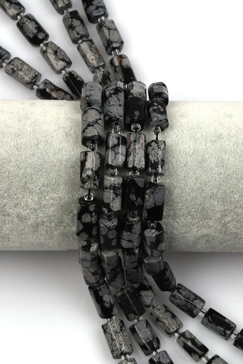 Karlı Obsidyen Doğal Taş Dizi 7 x 12 mm Boru Kesim