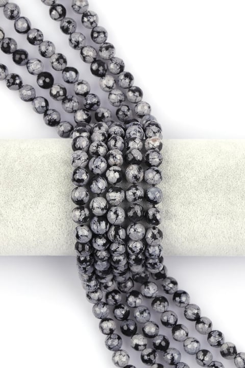 Karlı Obsidyen Doğal Taş Dizi 8 mm Fasetli Küre Kesim 
