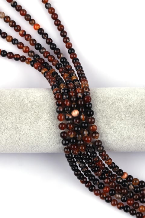 Koyu Kahverengi Akik Doğal Taş Dizi 6 mm Küre Kesim