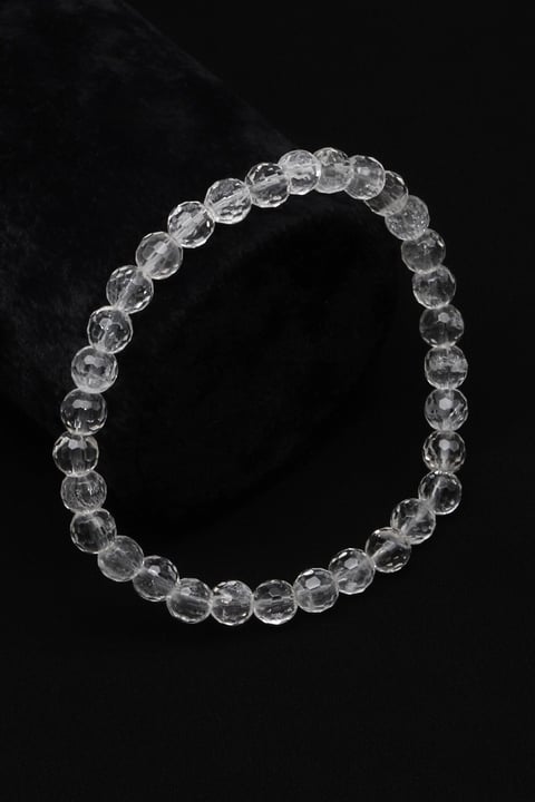 Kristal Kuvars Doğal Taş Bileklik 6 mm Fasetli Küre Kesim - BLK-2325