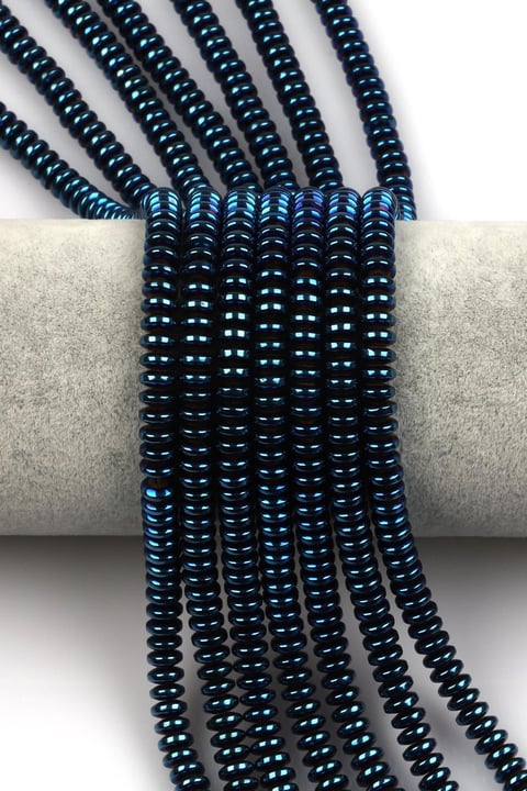 Lacivert Renkli Hematit Dizi 3 x 6 mm Rondel Kesim