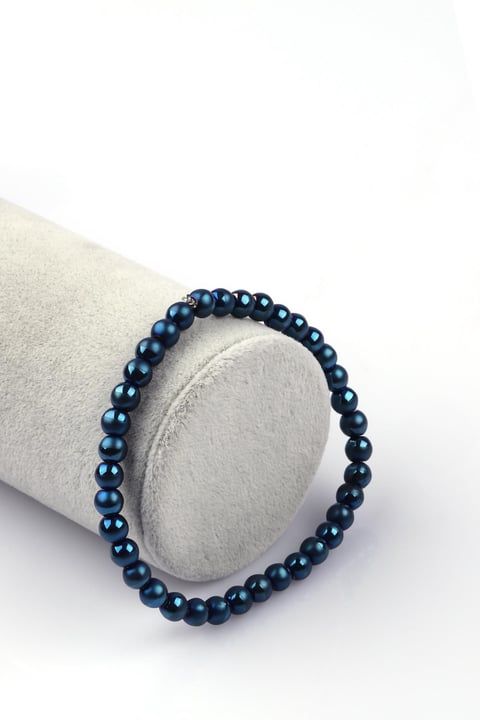 Lacivert Renkli Hematit Doğal Taş Bileklik 6mm Küre Kesim
