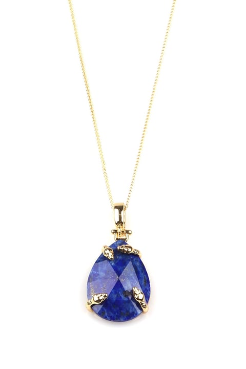 Lapis Lazuli Doğal Taş Gold Renkli Kolye