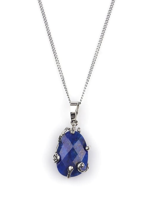 Lapis Lazuli Doğal Taş Gümüş Renkli Kolye