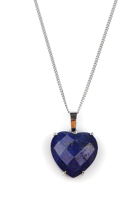 Lapis Lazuli Doğal Taş Gümüş Renkli Kolye