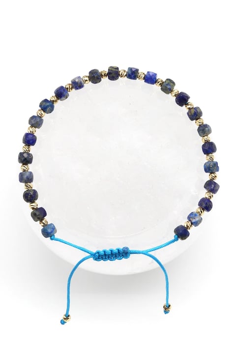 Lapis Lazuli Doğal Taş Makrome Örme Bileklik Küp Kesim