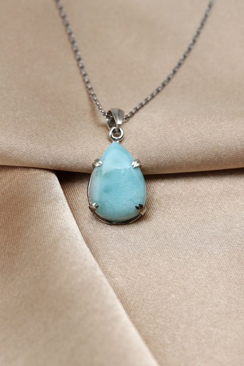 Larimar Doğal Taş 925 Ayar Gümüş Kolye - KLYG-1634