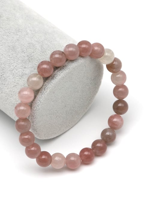 Madagaskar Pembe Kuvars Doğal Taş Bileklik 8 mm Küre Kesim - BLK-2235