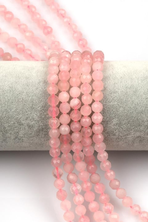 Madagaskar Pembe Kuvars Doğal Taş Dizi 6 mm Fasetli Küre Kesim