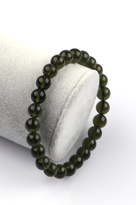 Moldavit Doğal Taş Bileklik 7 mm Küre Kesim