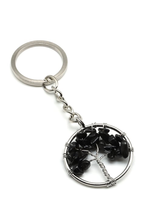 Obsidyen Doğal Taş Hayat Ağacı Anahtarlık - ANH-0184