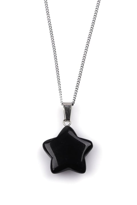 Obsidyen Doğal Taş Yıldız Model Kolye