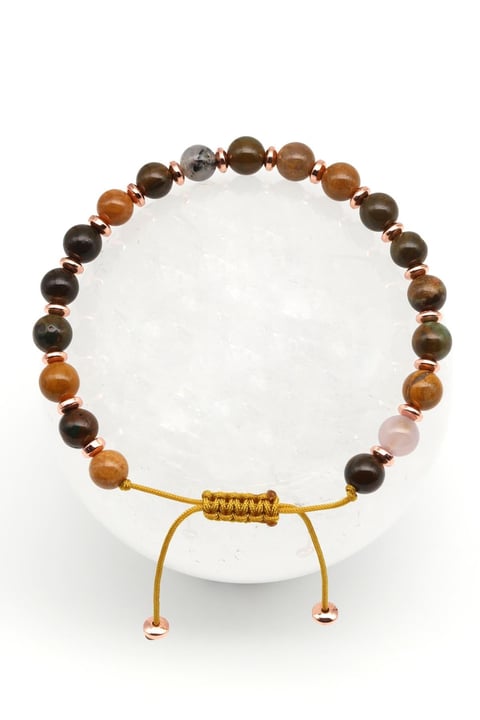 Ocean Jasper - Hematit Doğal Taş Makrome Örme Bileklik Küre Kesim