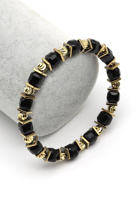 Oniks-Hematit Doğal Taş Bileklik 6 x 7 mm Özel Kesim - BLK-2178