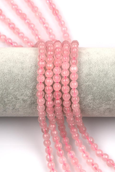 Pembe Kuvars ( AB Kalite ) Doğal Taş Dizi 6 mm Fasetli Küre Kesim