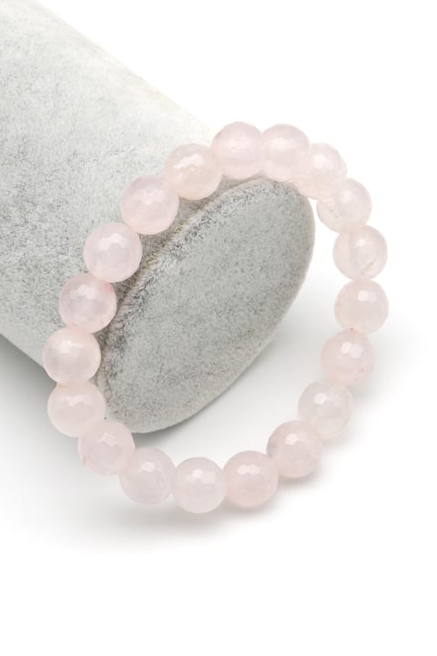 Pembe Kuvars Doğal Taş Bileklik 10 mm Fasetli Küre Kesim - BLK-2166