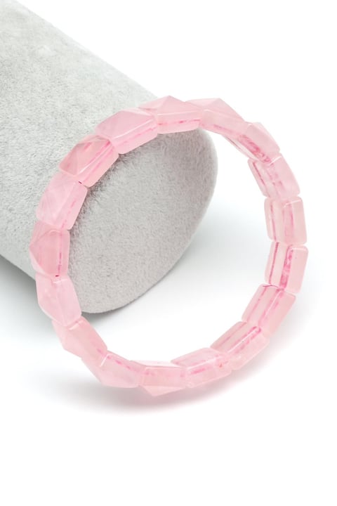 Pembe Kuvars Doğal Taş Bileklik 12 x 12 mm Özel Kesim