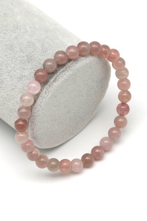 Pembe Kuvars Doğal Taş Bileklik 6 mm Küre Kesim - BLK-2255