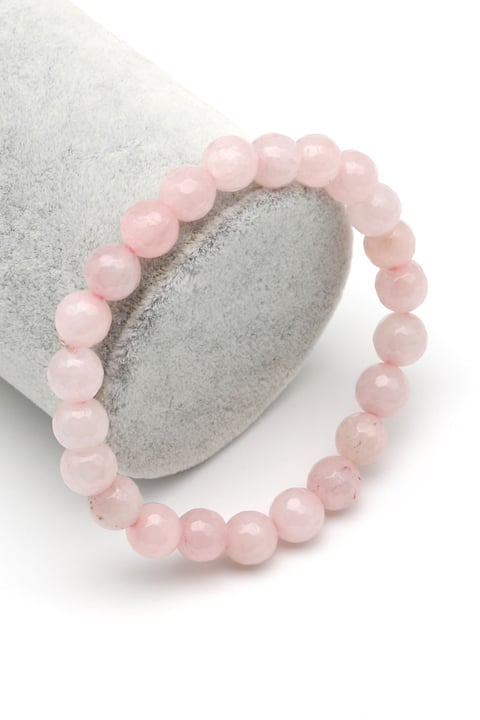 Pembe Kuvars Doğal Taş Bileklik 8 mm Fasetli Küre Kesim - BLK-2141