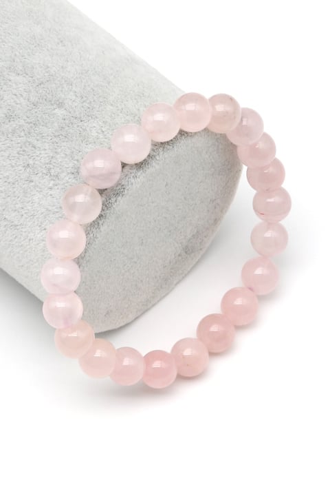 Pembe Kuvars Doğal Taş Bileklik 8 mm Küre Kesim - BLK-2364